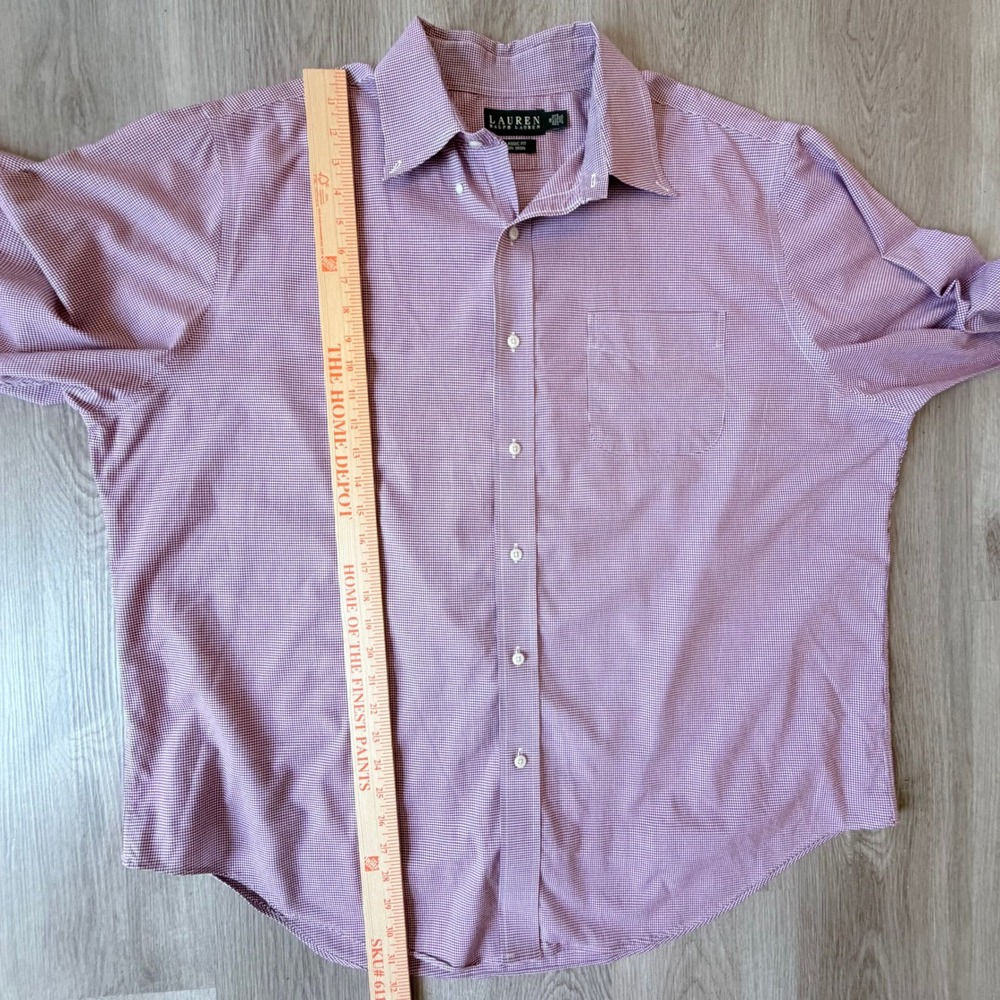 Lauren Ralph Lauren Men 18 34/35 Classic Fit Burgundy Gingham Button Down Shirt - Picture 6 of 6
